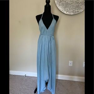 Chambray denim hi-low dress